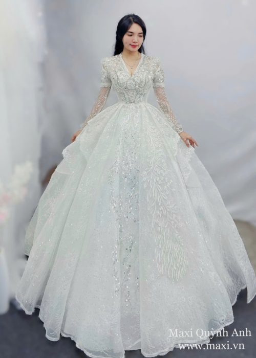 Váy Cổ V Tay Dài Cao Cấp