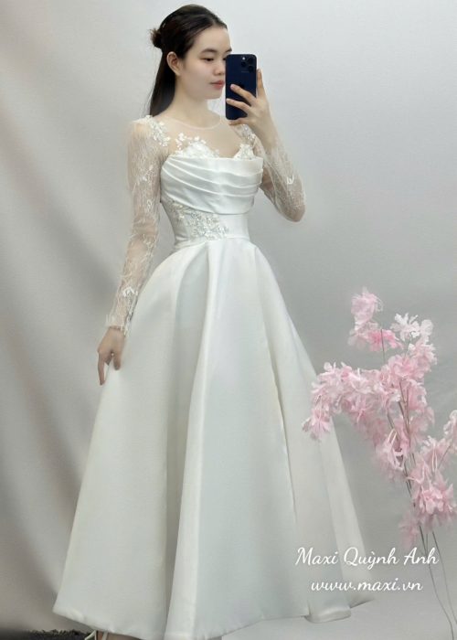 Váy Cưới Tay Dài Form Lở Phối Ren Sang Trọng