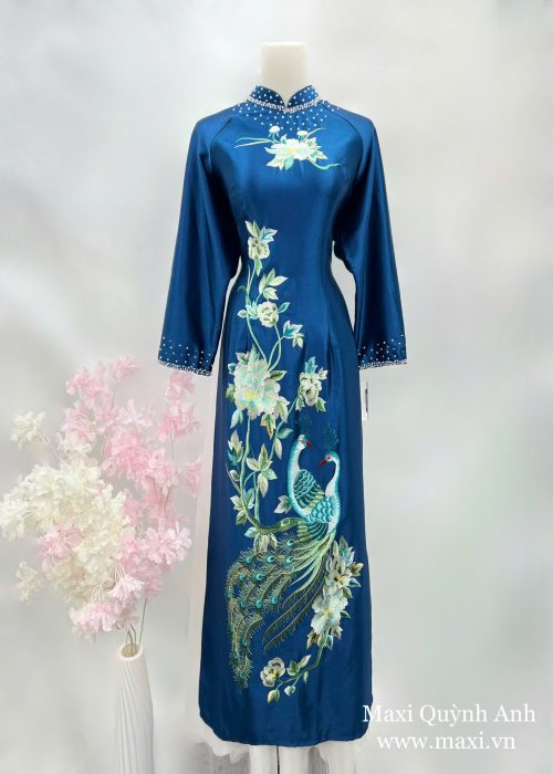 Áo Dài Sui Bảo Ngọc Sen Xanh