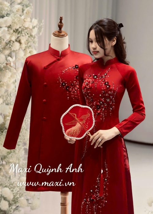 Cặp Áo Dài Cưới Phối Hoa