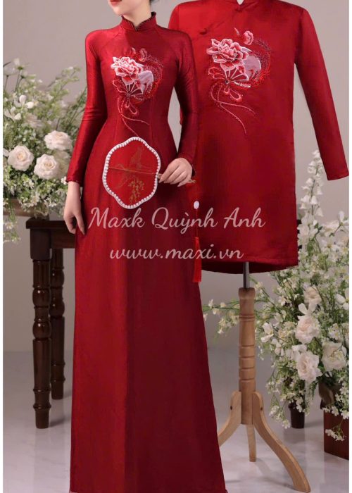 Cặp Áo Dài Cưới Mẫu Đơn Đỏ