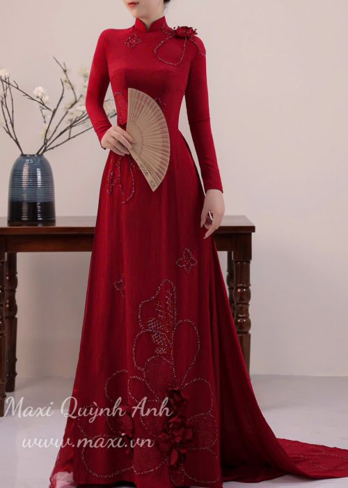 Áo Dài Cưới Phượng Cát Tường Tà Dài