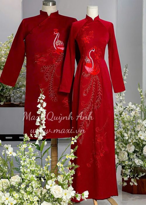 Cặp Áo Dài Cưới Phụng Hỷ Đỏ