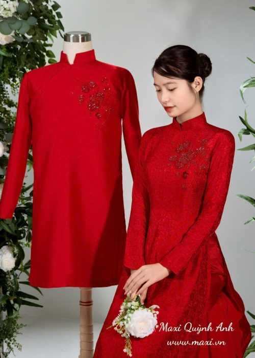 Cặp Áo Dài Cưới Hồng Phúc Thiên Hoa