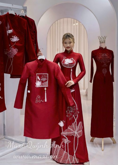 Cặp Áo Dài Cưới Song Hoa Bách Hợp