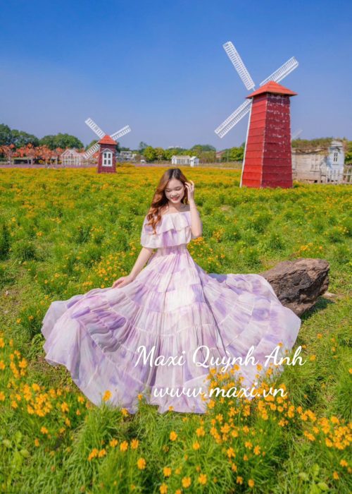 Đầm Maxi Trễ Vai Tầm Ánh Tím