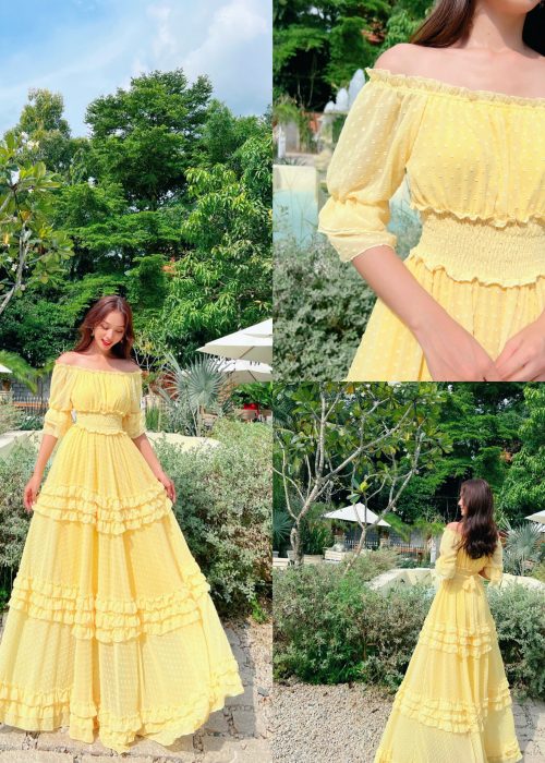 Đầm Maxi Trễ Vai Bèo Tay Lở Tao Nhã