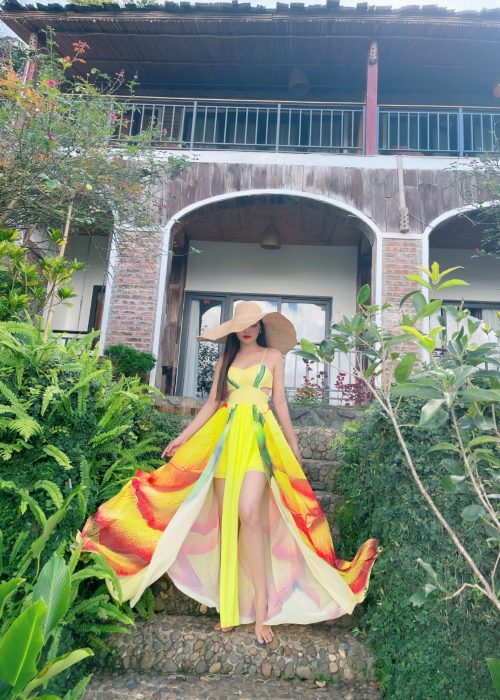 Đầm Maxi Loang Màu Xẻ Eo Tươi Tắn