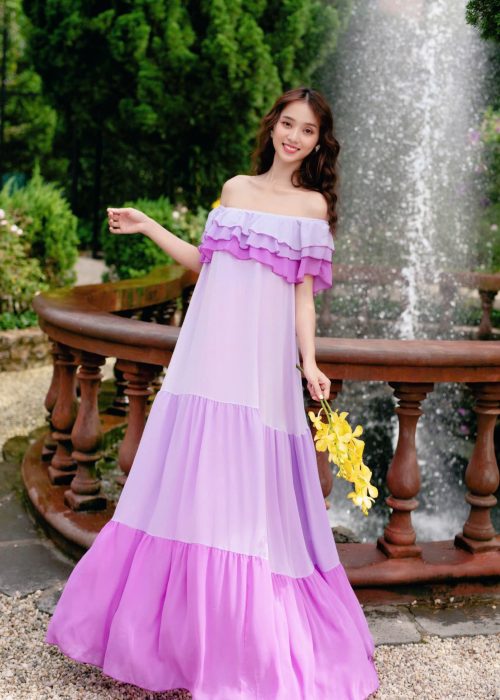 Đầm Maxi Tím Loang Form Suông