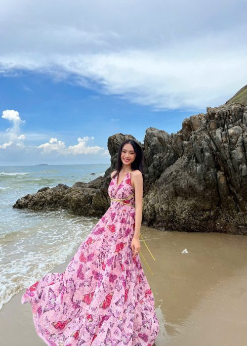 Đầm Maxi Bướm Thắt Dây Ngực Táo Bạo