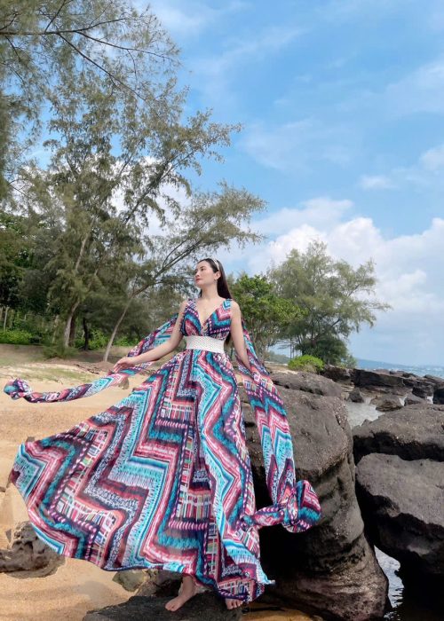 Đầm Maxi Thổ Cẩm Nhấn Eo