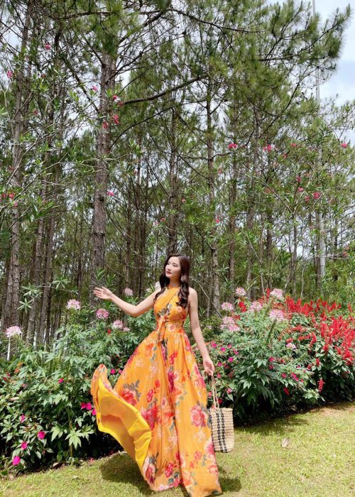 Đầm Maxi Hoa Cột Ngực Tao Nhã