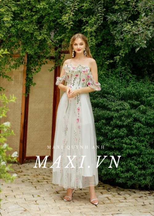Đầm Maxi Voan Hoa Trễ Vai Tiểu Thư Tao Nhã