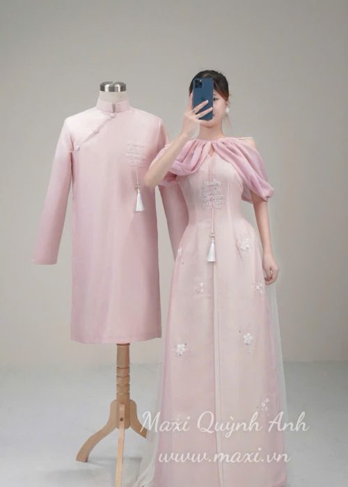 Cặp Áo Dài Cưới Yếm Hỷ Phối Choàng