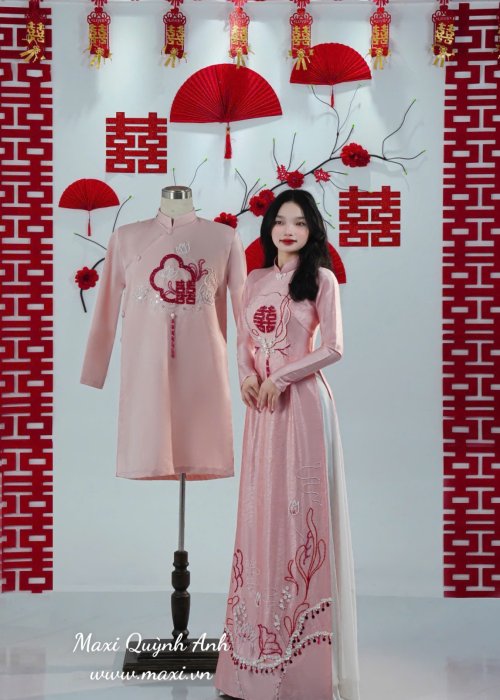 Cặp Áo Dài Cưới Hồng Ân