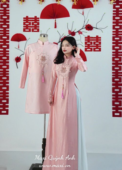 Cặp Áo Dài Cưới Thanh Hỷ Hồng