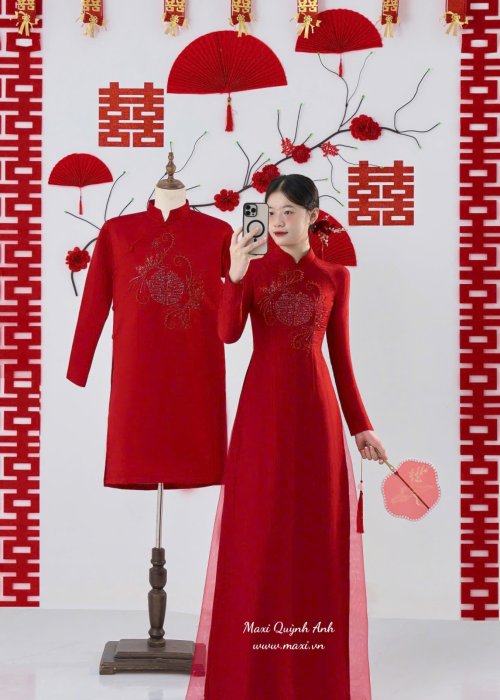 Cặp Áo Dài Cưới Thiên Hoa Hỷ