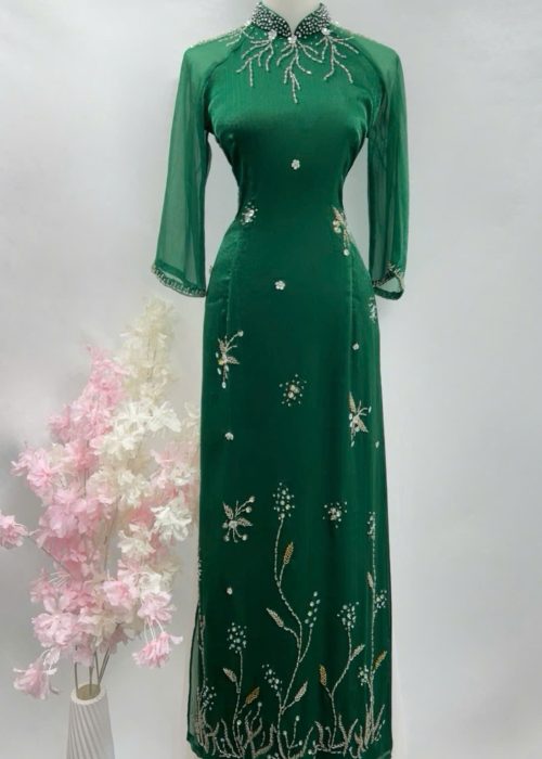 Áo Dài Tơ Xước Xanh Tuyền