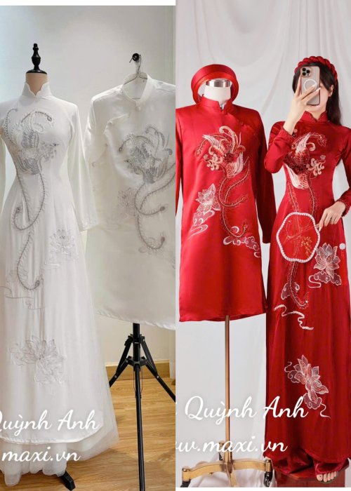 Cặp Áo Dài Cưới Khổng Tước Hoa Sen