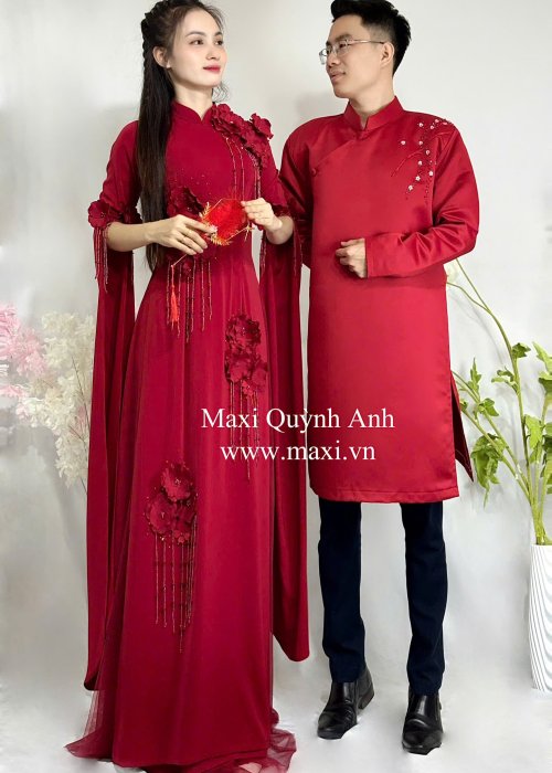 Cặp Áo Dài Cưới Mẫu Đơn Hỷ Sự