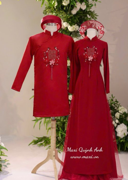 Cặp Áo Dài Cưới Hỷ Anh Đào