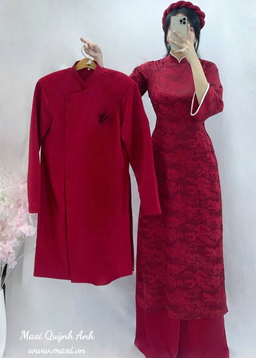 Cặp Áo Dài Cưới Gấm Cung Đình