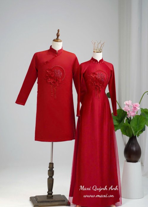 Cặp Áo Dài Cưới Hỷ Hoa Đăng