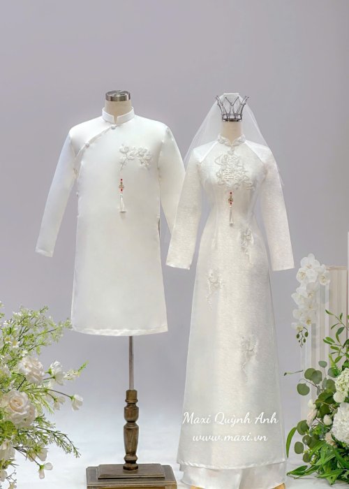 Cặp Áo Dài Cưới Hỷ Đăng Cửu Phúc (Trắng)