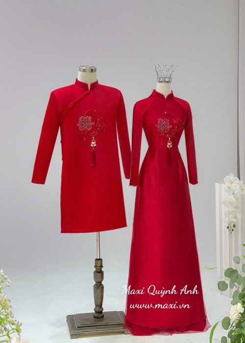 Cặp Áo Dài Cưới Hỷ Hồng Minh
