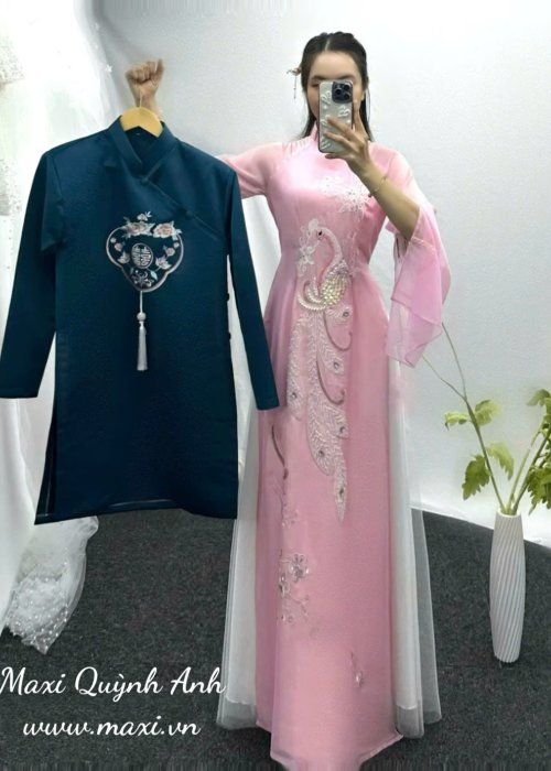 Cặp Áo Dài Cưới Tơ Hồng Khổng Tước