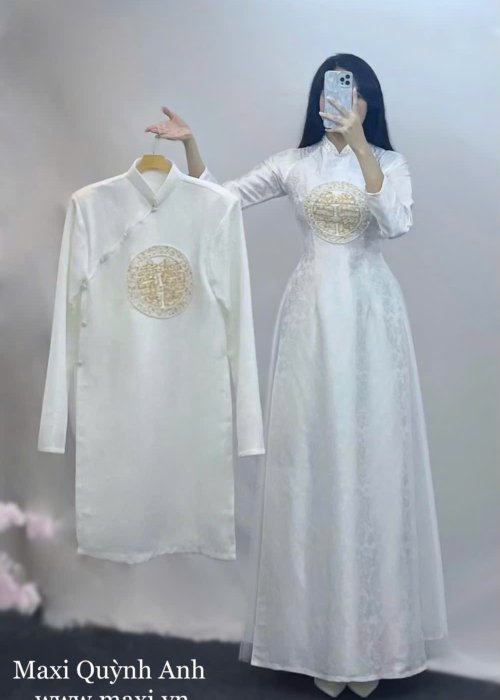 Cặp Áo Dài Cưới Gấm Thơm Kim Hỷ