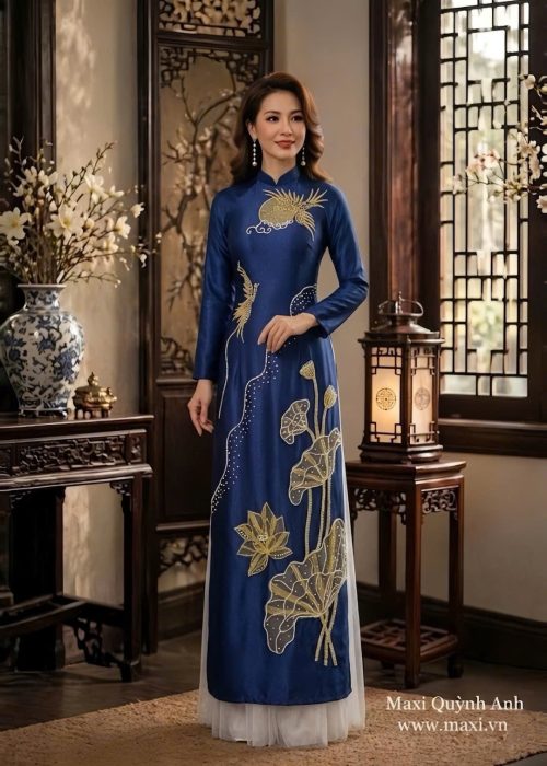 Áo Dài Sui Thạch Anh Xanh