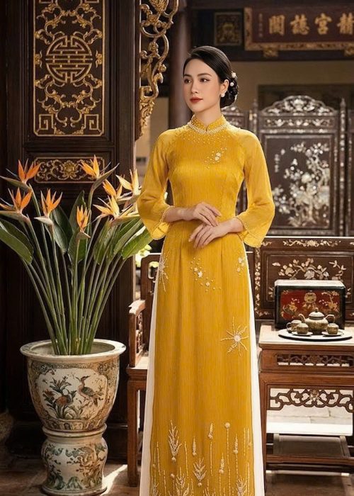 Áo Dài Vàng Ánh Kim Cao Cấp