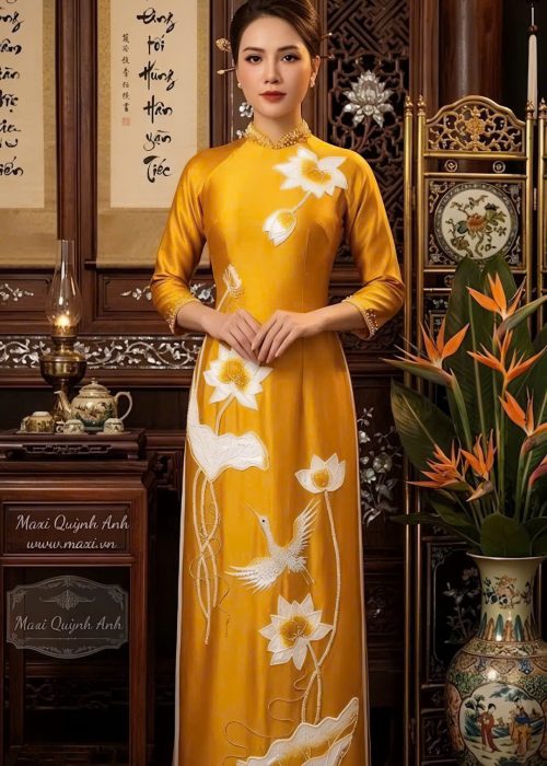 Áo Dài Đan Liên Hạc Cao Cấp