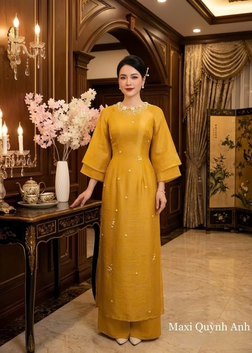 Áo Dài Hoa Mai Tơ Xước Cao Cấp