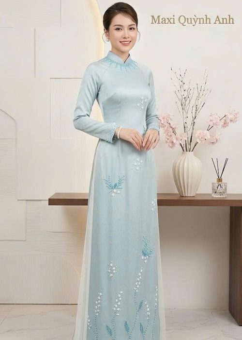 Áo Dài Sui Vân Gỗ Kết Hoa Cao Cấp