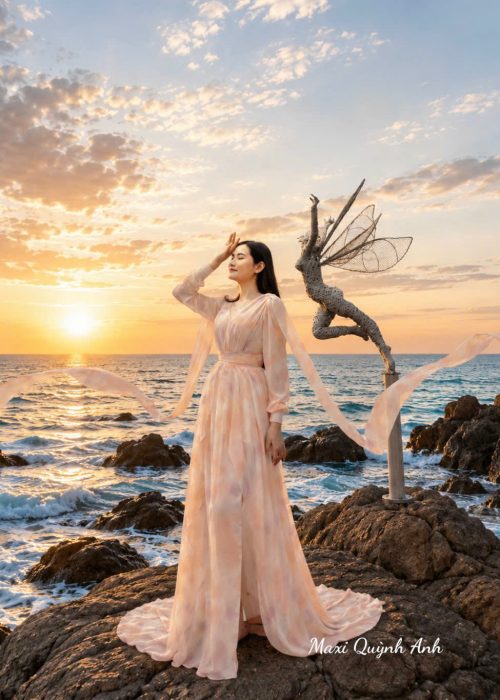 Váy Maxi Loang Xẻ Tà Nhẹ Nhàng Tao Nhã