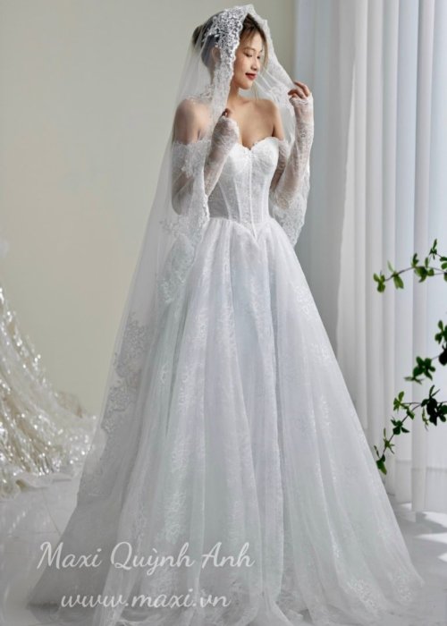 Váy Cưới Ren Cúp Ngực Sang Trọng