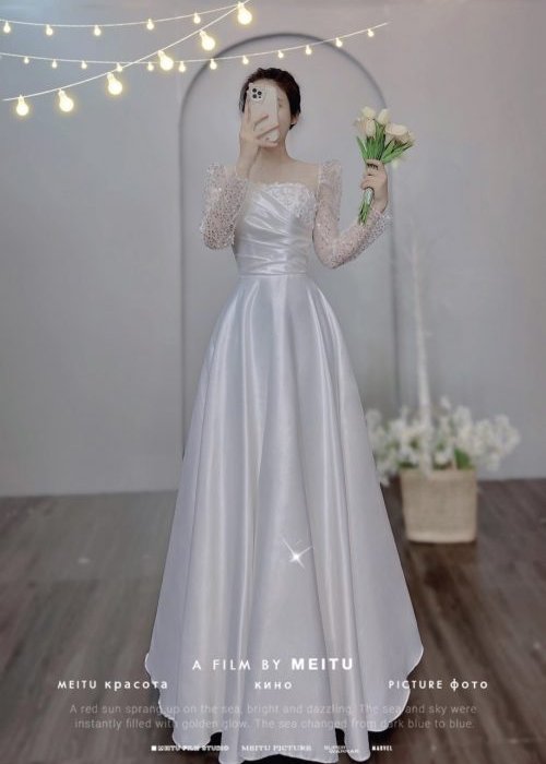 Váy Cưới Trắng Kim Sa Cao Cấp