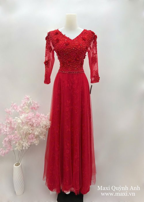 Váy Dạ Hội Đỏ Hoa Ngọc