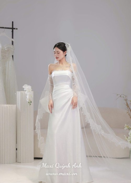 Váy Cưới Ren Cup Ngực Phối Bao Tay Rời Tao Nhã