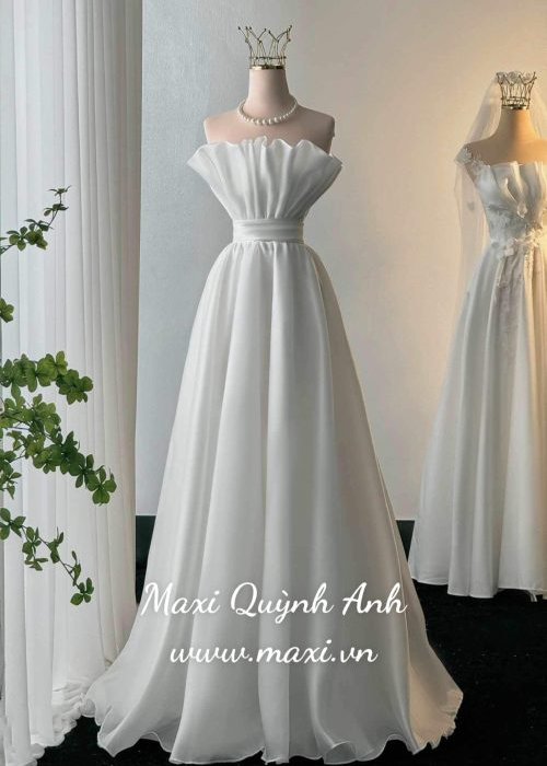 Váy Cưới Cup Ngực Xếp Ly Sang Trọng (Trắng, Hồng, Đỏ)