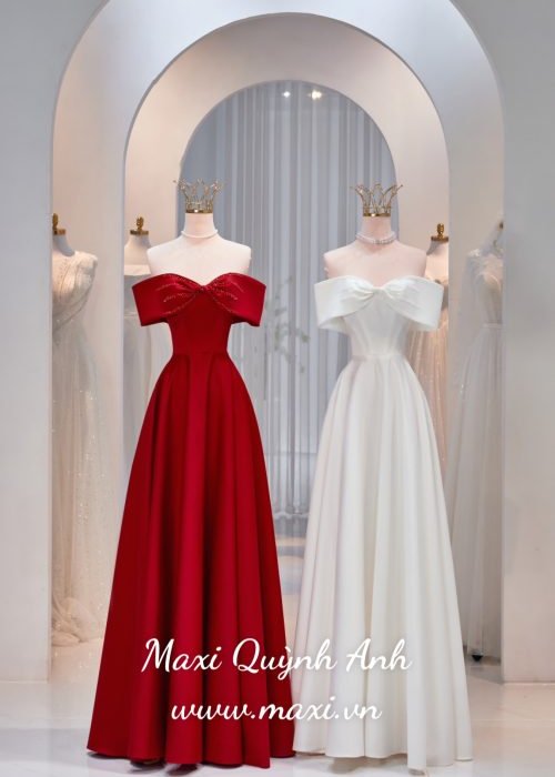 Váy Cưới Trễ Vai Nơ Đính Ngọc Sang Trọng