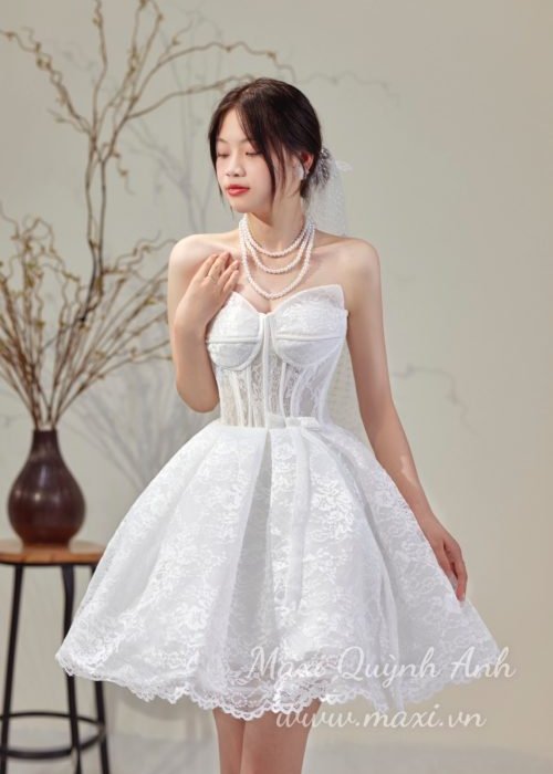 Váy Cưới Ngắn Phối Ren Cao Cấp