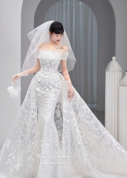 Set Váy Cưới Ren Ôm Body 3in1