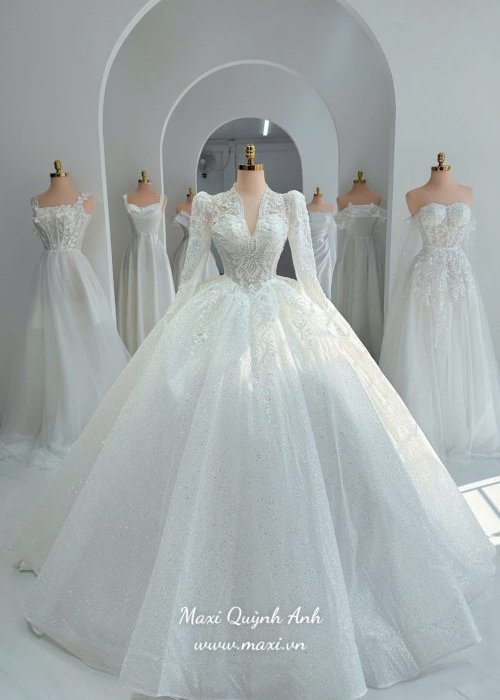 Váy Cưới Kim Sa Ren Tay Dài Cao Cấp