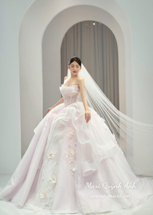 Váy Cưới Cup Ngực Hoa Sang Trọng