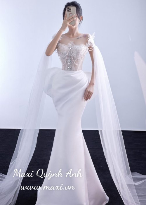 Váy Cưới Body Phong Cách Nữ Hoàng Kèm Nơ Tay Bèo