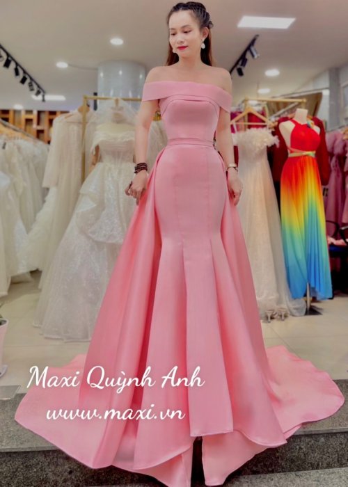 Váy Cưới Body Đuôi Cá Phi Hồng Cao Cấp