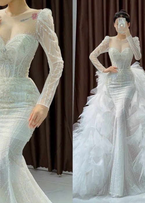 Váy Body Kim Sa Tay Dài Kèm Choàng Cao Cấp